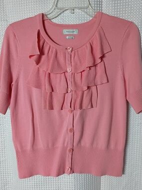 Van Heusen Pink Short Sleeve Ruffle-Front Cardigan